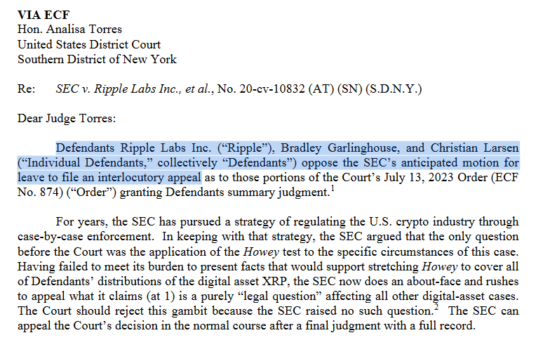 Ripple Labs bites back against SEC’s request to file appeal