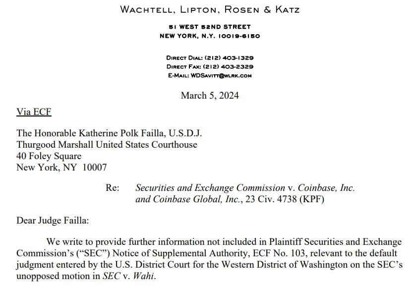 Coinbase asks court to reject SEC’s ‘empty chair’ securities judgment